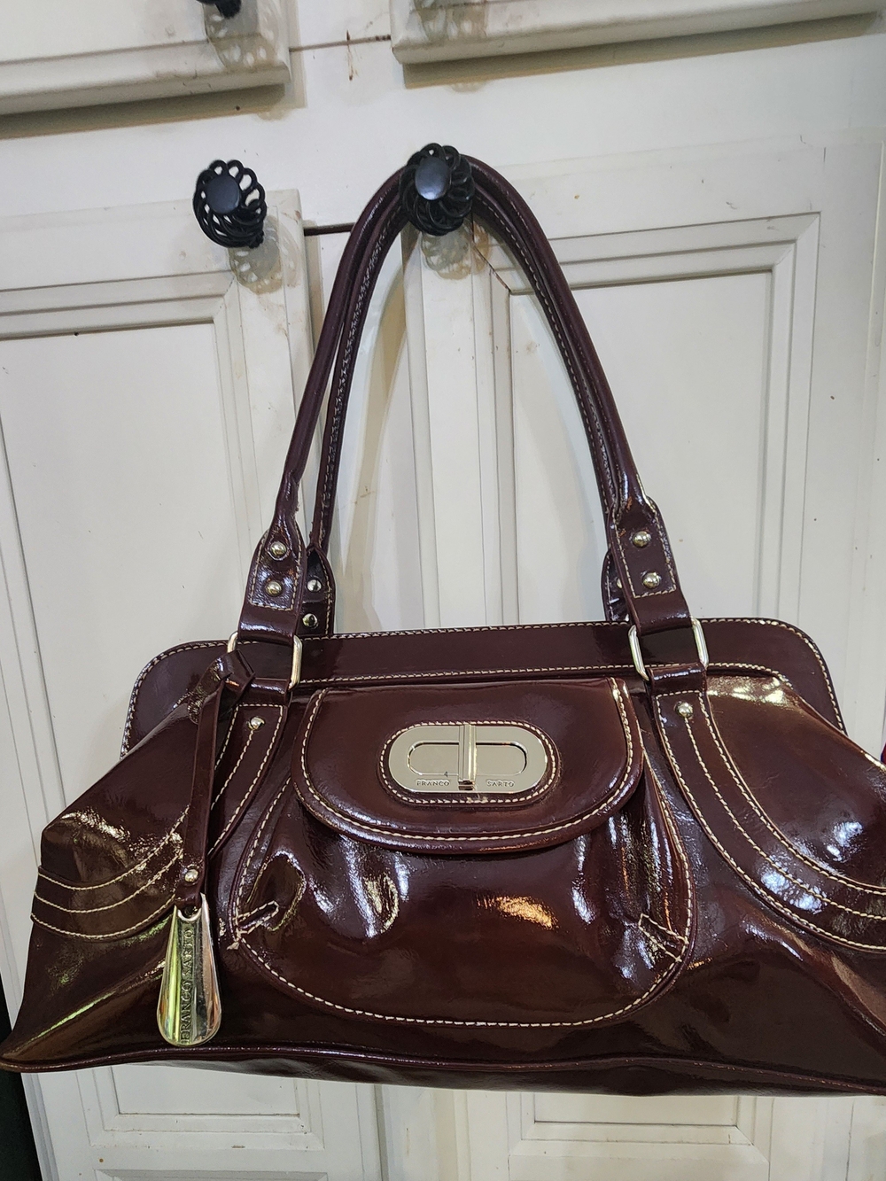 Franco Sarto Patent Leather Satchel in Deep Burgundy - Picture 5 of 14